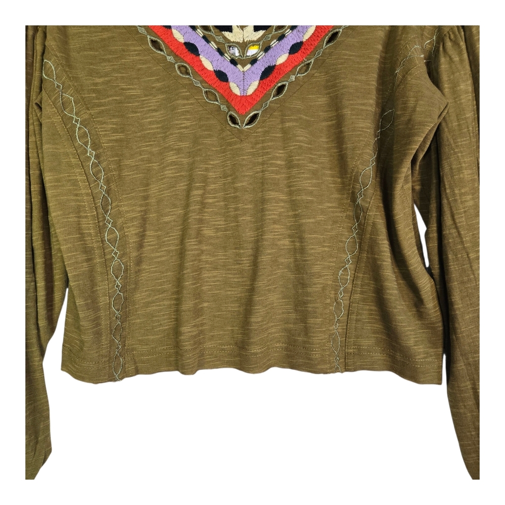 Free People Women's XS Olive Moss Embroidered Long Sleeve Crop Top - Picture 7 of 13